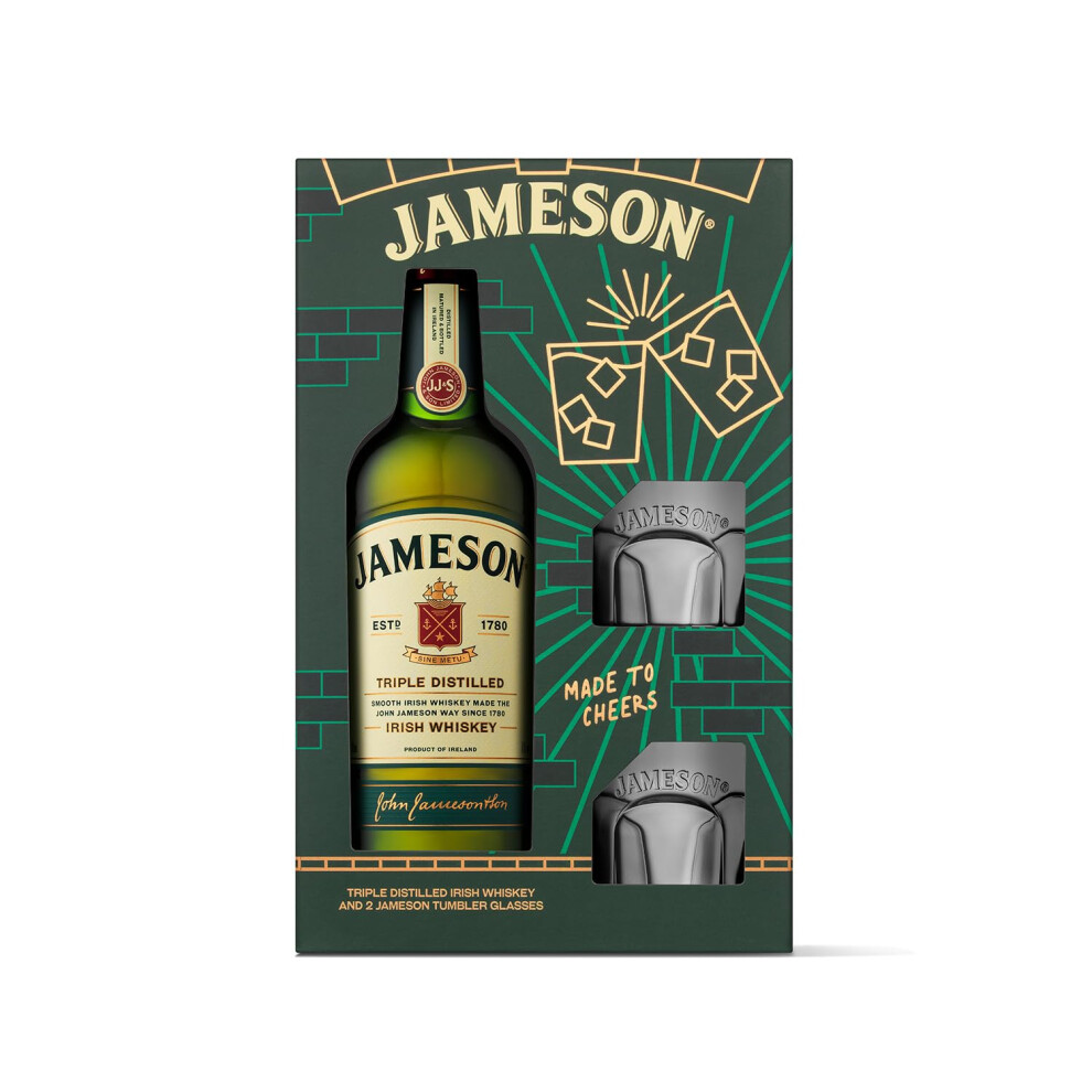 Jameson Irish Whiskey Original Blended And Triple Distilled Whiskey Glasses Gift Set, 70Cl