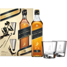 Johnnie Walker Black Label 12 Years Old Blended Scotch Whisky 70cl with Gift Box Including Two Tumblers
