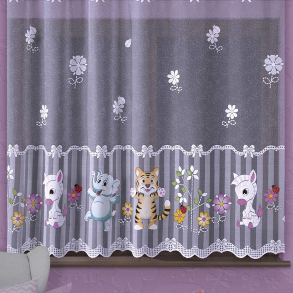 Kids Curtain Zoo Animals Children Room Kids Bedroom Decoration- Slot Top - Width: Sold By Metres - Ready To Hang - Drop: 48" (122Cm) Mforstyle