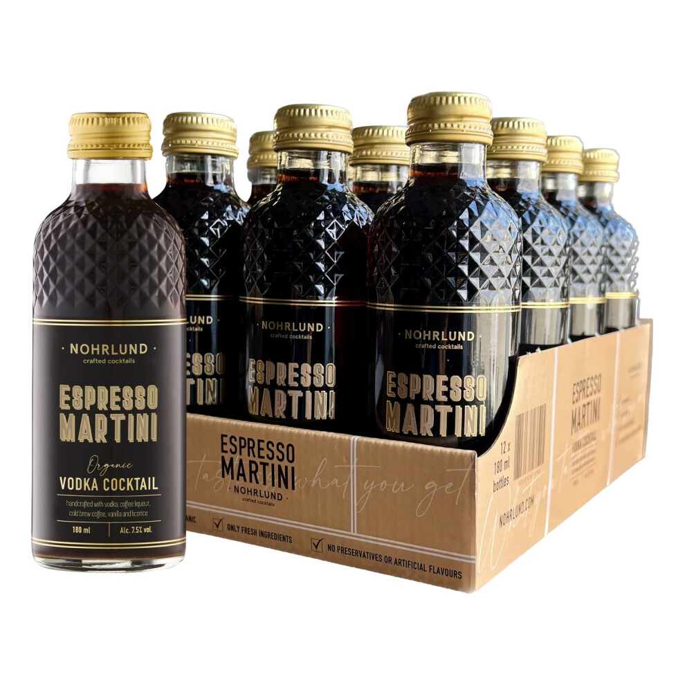 Nohrlund Espresso Martini Pre-Mixed And Ready To Drink Cocktails | Handcrafted & Organic |180 Ml | 7.5% Abv | Pack Of 12 (12-Pack, Espresso Martini)