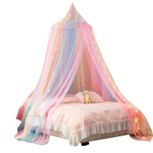 Mosquito Net Bed Canopy Full Queen Size Dome with Bohemian Style Decor for Girls Princess Room