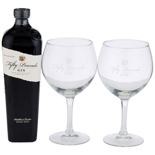 Fifty Pounds Gin Glass Gift Set, 70 cl