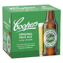 Coopers Original Pale Ale - Case 12 x 375ml, 4.5% bottles | Unfiltered Australian Ale | Vegan Ale | Natural Ingredients: water, barley, malt & hops