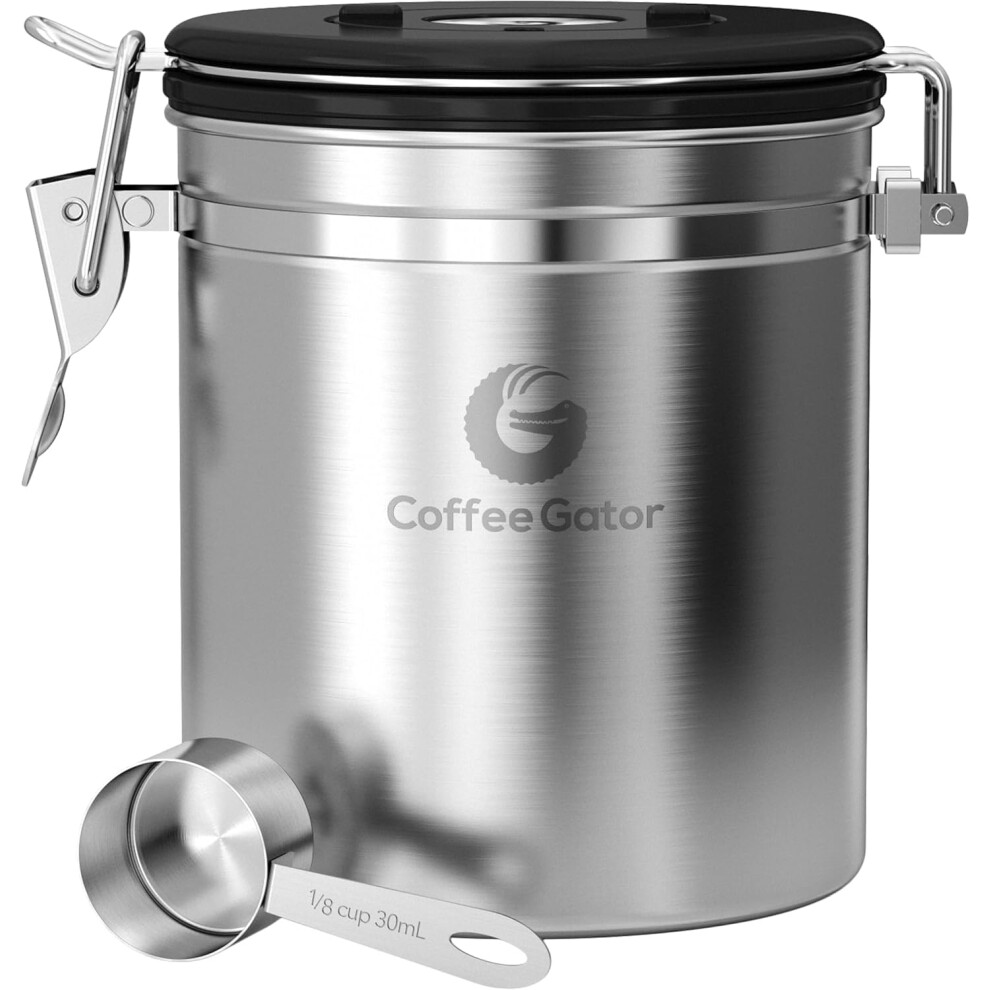 Coffee Gator Coffee Canister Airtight 1300 Ml, Stainless Steel Kitchen Food Storage Container With Date Tracker, Co2 Valve, Scoop For Grounds Coffee,