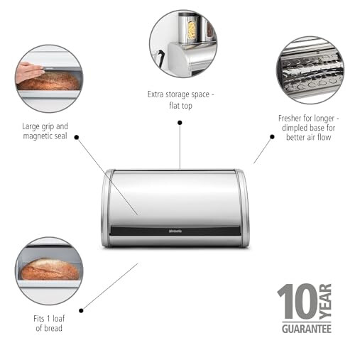 Brabantia Brabantia 348907 Roll Top Bread Bin, Medium - Matt Steel 2