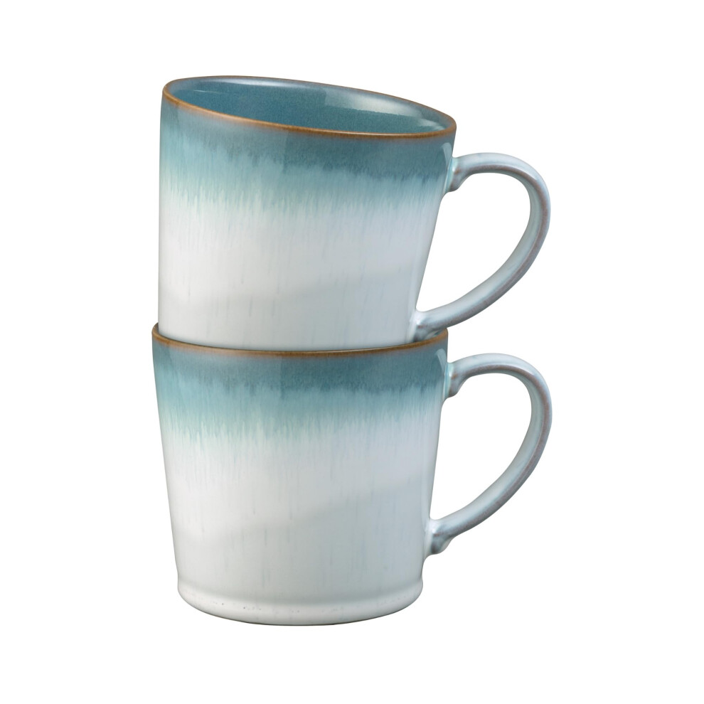 Denby - Azure Haze Coffee Mug Set Of 2-400Ml Large Stoneware Ceramic Tea Mug Set For Home & Office - Dishwasher Safe, Microwave Safe - Blue