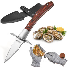SPEENSUN Oyster Knife set,oyster shucking knife,Sturdy Sharpness Oyster Shucker Kit With Comfort Wood-handle,Oyster Knife And Glove Set With 5-leve
