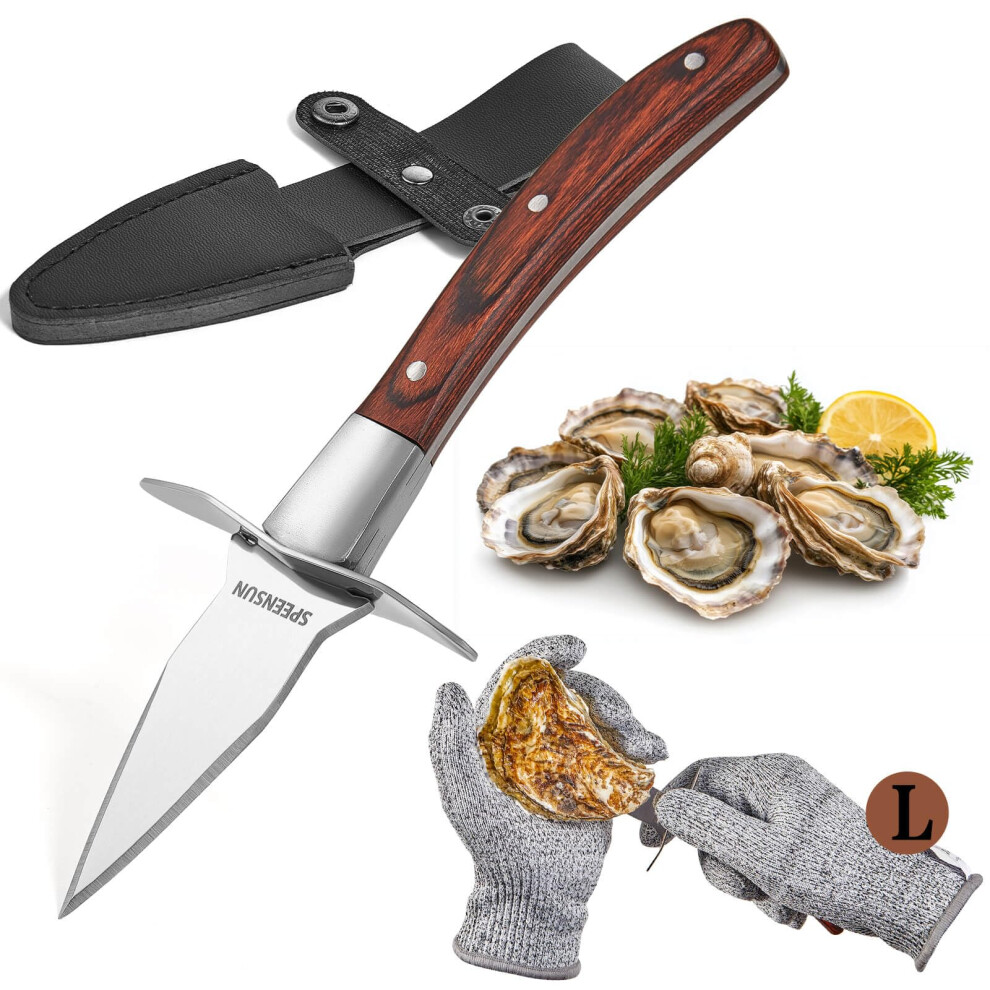 Speensun Oyster Knife Set,Oyster Shucking Knife,Sturdy Sharpness Oyster Shucker Kit With Comfort Wood-Handle,Oyster Knife And Glove Set With 5-Leve