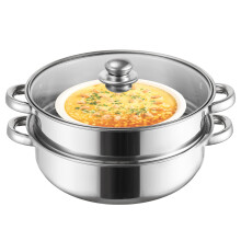 ZENFUN Steamer for Cooking, Steam Container with Steamer Insert, 2 Tier Stack and Steam Pan Set with Glass Lid, Stainless Steel Steam cooker Double