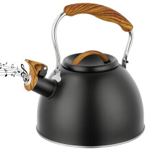 Whistling Kettle, 3 L Stainless Steel Stove Top Kettle with Wood Grain Handle and Tall Whistle, Retro Style Teapot for Kitchen Gas Stove, Induction