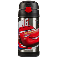 Thermos - Disney Cars Water Bottle (355ml) - BPA Free, Stainless Steel, Spill Proof, Pop-Up Straw, Disney Kids Flask with Personalised Name Labels &