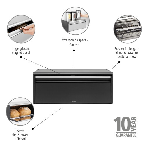 Brabantia Brabantia Fall Front Bread Bin ? Large Countertop Storage Box for Bread, Bagels, Rolls ? Space-Saving Design with Flat Top ? Matt Black 2