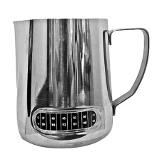 UZER Milk Frothing Pitcher with Thermometer, 21oz Stainless Steel Milk Frother Cup, Coffee Barista Steaming Jug (Integrated Thermometer)