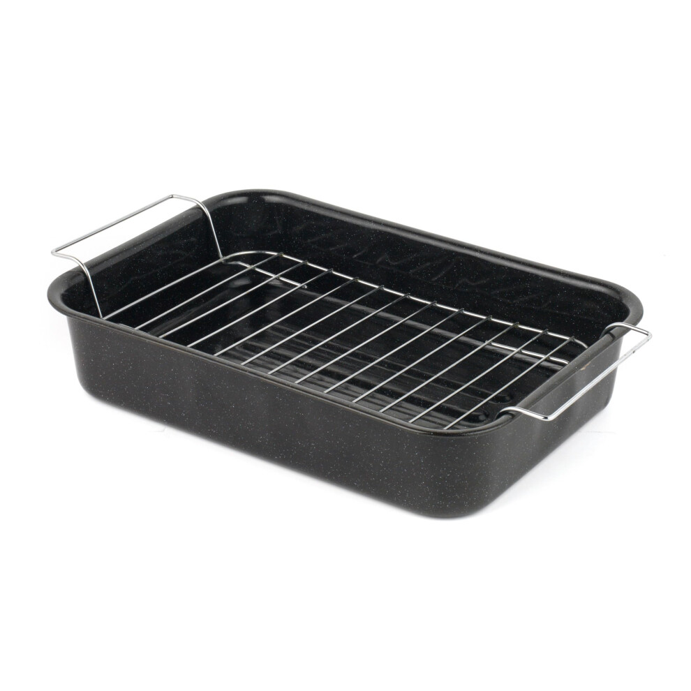 Salter Vitreous Enamel 34Cm Roaster & Rack - Large Roasting Tin, Oven Baking Dish, Roast Chicken Tray, Meat/Vegetables, Dishwasher Safe, Deep