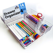 Millennium Store 14 Pack Clear Drawer Organiser Trays ? Stackable Plastic Storage Boxes ? Ideal for Kitchen, Office, Bathroom, Makeup organiser & Desk