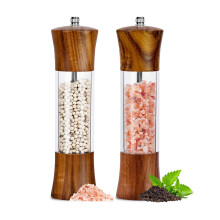 Acacia Wood Salt Grinder and Pepper Grinder Set Premium Acrylic Salt and Pepper Mill Set, Manual Salt and Pepper Mills- Wooden Shakers with Adjustable