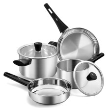 Stainless Steel Pots and Pans Set, 6-Piece Hob Pots Set & Frying Pans w/Lids Induction Kithchen Cookware Set for Healthy Cooking, Bakelite Handle,