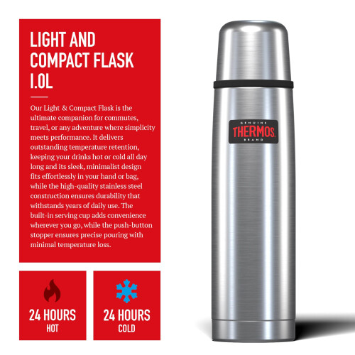 Thermos Thermos Light and Compact Flask, Stainless Steel, 1.0 L 2