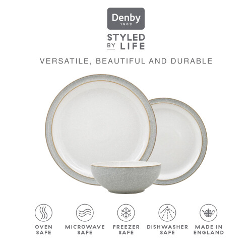 Denby Denby - Elements Light Grey Dinner Set For 4 - 12 Piece Ceramic Tableware Set - Dishwasher Microwave Safe Crockery Set - 4 x Dinner Plates, 4 x Medium 2