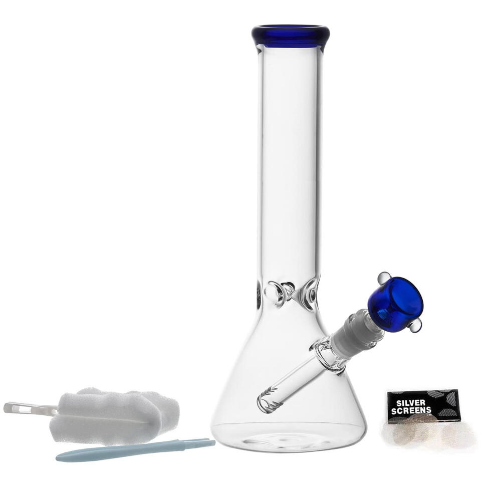 Rora Blue 11" Glass Water Pipe 14.5Mm Glass Bong Water Bong Percolator Filter Recycler Bongs With Downstem Bowl Adapter (Blue)