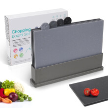 Masthome Chopping Board Set, 4pcs Index Cutting Board with Stand & Food Icons, Plastic Chopping Board Set for Kitchens, BPA-Free, Dishwasher Safe,