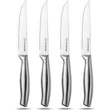 AMUSHOME Steak Knives Set of 4 ? Stainless Steel Steak Knife with Sharp Serrated Edge & Ergonomic Non-Slip Handle, Rust-Free & Scratch-Resistant