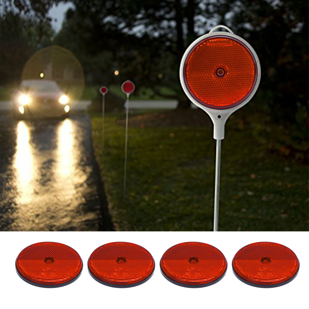 4Pcs Round Safety Reflectors 72Mm With Screws For Mailboxes & Trailers Red 4931383172946