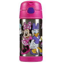 Thermos - Minnie & Daisy Water Bottle (355ml) - BPA Free, Stainless Steel, Spill Proof, Pop-Up Straw, Disney Kids Flask with Personalised Name Labels