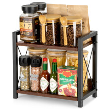 ANBOXIT Coffee Station Organizer, Wooden Kitchen Countertop Organizer, 2 Tier Small Spice Rack, Hot Chocolate Station Stand, Coffee Storage Shelf for