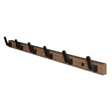 Black Wooden Wall Coat Rack with 6 Hooks, Rustic Wall Mount Entryway Hooks for Coats Hats and Bags