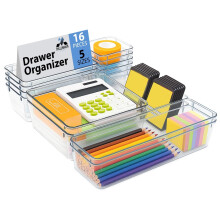 Millennium Store 16 Pack Clear Drawer Organiser Trays ? Stackable Plastic Storage Boxes ? Ideal for Kitchen, Office, Bathroom, Makeup organiser & Desk