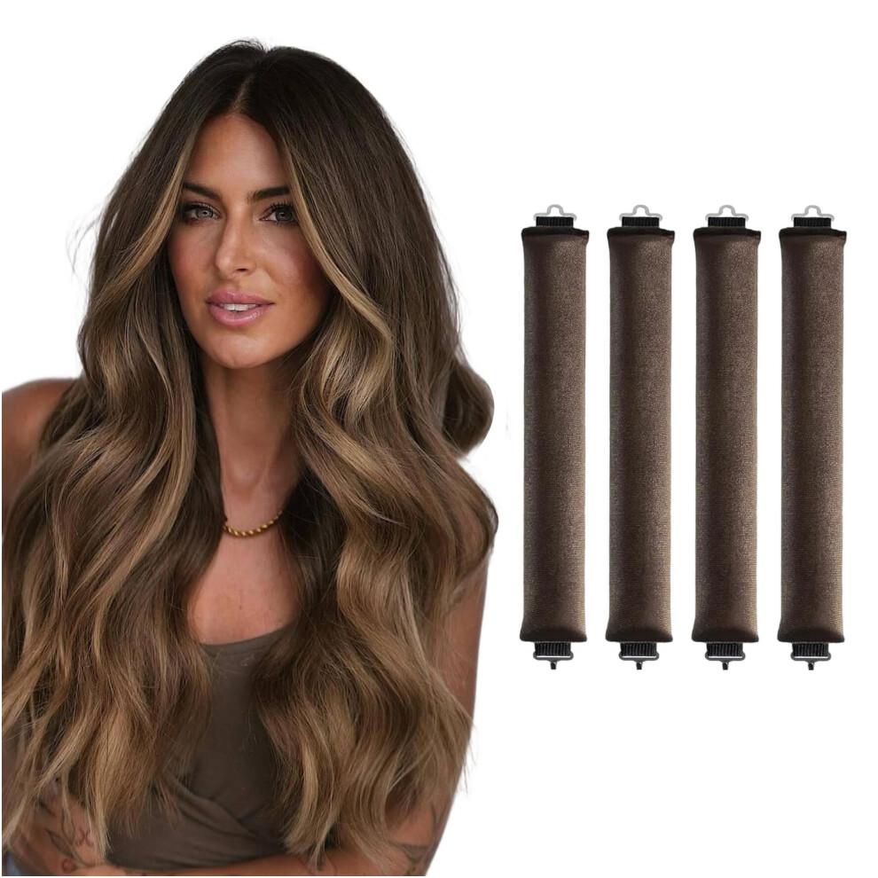 Brown Heatless Curlers For Overnight Waves, 4Pcs Soft Foam Velvet Hair Rollers For Gentle No Heat Styling (Brown)