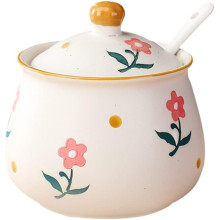 Ceramic Sugar Bowl with Lid and Spoon, Pink Floral Design, Decorative for Coffee and Tea