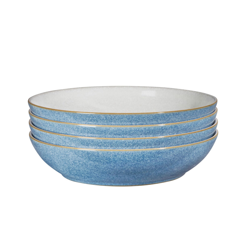 Denby - Elements Pasta Bowls Set Of 4 - Dishwasher Microwave Safe Crockery 1050Ml 22Cm - Ceramic Stoneware Tableware - Chip & Crack Blue/White