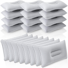 20 Pack Inflatable Travel Pillow Set, Soft Flocking Camping Cushions for Neck and Lumbar Support, Gray