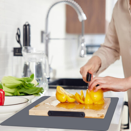 Multipurpose Silicone Mat for Kitchen Worktop Protector, Non-Slip, Heat-Proof, Thick(2mm) Large(60x40cm) Table Mat Grey 2