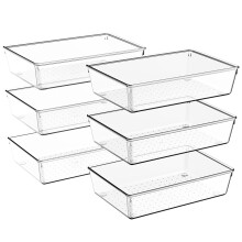 Kriovoa Desk Drawer Organiser, 6 Pack Large Kitchen Acrylic Drawer Organiser Set, Fridge Organiser Clear Plastic Storage Boxes Divider For Utensils,