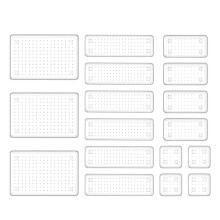 HOUSE DAY Makeup Drawer Organiser Trays 17 PCS, 4-Size Clear Drawer Organisers with Silicone Pads, Vanity Organisers and Storage, Non Slip Plastic