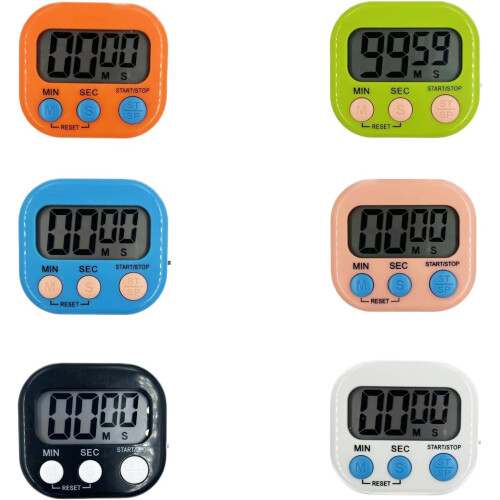 6 Pcs Kitchen Timer, Magnetic Digital Kitchen Timer, Big Digits Loud Alarm Magnetic Back Count Up Countdown Timer Perfect for