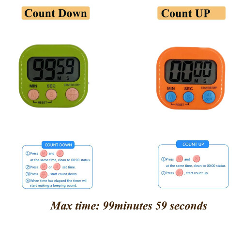 6 Pcs Kitchen Timer, Magnetic Digital Kitchen Timer, Big Digits Loud Alarm Magnetic Back Count Up Countdown Timer Perfect for 2