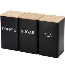 Tea Coffee Sugar Canisters, 1000ML 3 Piece of Metal Canister Storage Jar Container Set With Airtight Bamboo Lid