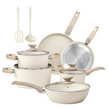 Kitchen Academy 12 Pieces Nonstick Pots and Pans Set, Induction Cooking Pan Set, Non Stick Saucepan Set, Frying Pan Set (Beige)