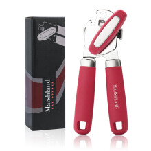 Marshland Tin Opener UK - Stainless Steel Soft Handled Manual-Magnetic Heavy Duty Can Opener That Works for Arthritis Hands ? Red