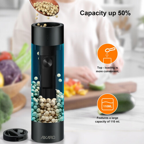 AIKARO - Electric Salt and Pepper Mill Automatic Spice Grinder, Battery Operated 2
