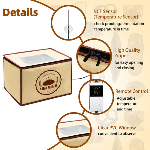 Bourske Bread Dough Proofing Box with Heater, NTC Sensor Temperature & Timer Control, Electric Bread Proofer for Making Sourdough, Bread, Pizza, 1