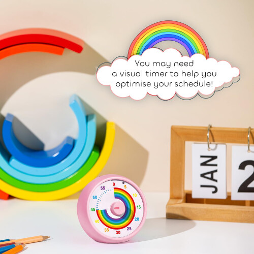 Visual Timer for Kids, 60-Minute Countdown for Classroom Office Kitchen, Desk Timer Kids Time Management Tools with Silent Operation, Pomodoro Time 1