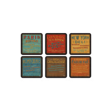 Pimpernel Set of 6 Retro Lunchtime Coasters - Cork-Backed Drink Coasters with Heat Resistance and Stain Protection for Tea, Coffee, and Everyday Use,