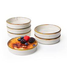 Onemore Ramekin set of 6, 4.5inch Shallow Cr?me br?l?e Dish, souffle ramekins oven safe, Cream White