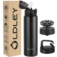 OLDLEY Stainless Steel Water Bottle with Straw 1L Vaccum Insulated Large Drink Flask Metal Water Bottles 1 Litre Leakproof Keep Drinks Hot Cold for