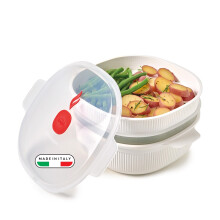 Snips - Microwave Steamer with 2 Baskets - 4 LT - Meat, Fish and Vegetable Steamer, 26.5 x 22 x 13.5 cm - Microwave steamer for vegetables, White and